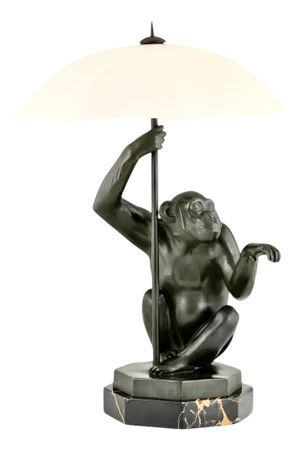 Art Deco Monkey with Umbrella Lamp by Max Le Verrier, 1927
