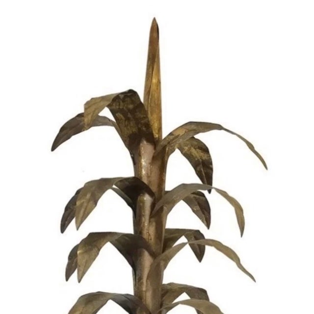 Hollywood Regency Vintage Italian Large Gilt Tole Potted Palm Tree / Plant / Sculpture in Neoclassical Urn For Sale - Image 3 of 5