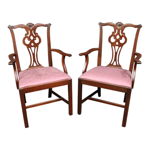 Chippendale Style Mahogany Arm Chairs/Pair For Sale