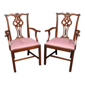 Chippendale Style Mahogany Arm Chairs/Pair
