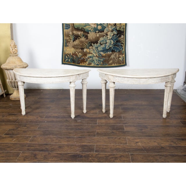 Pair of French Neoclassical Style 1880s Demilune Tables with Carved Décor For Sale - Image 10 of 12