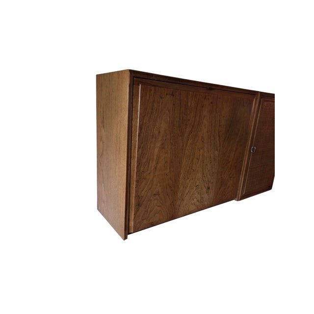 Wood Vintage Mid Century Modern Danish Floating Bar Cabinet Drop Front Desk Wall Unit For Sale - Image 7 of 18