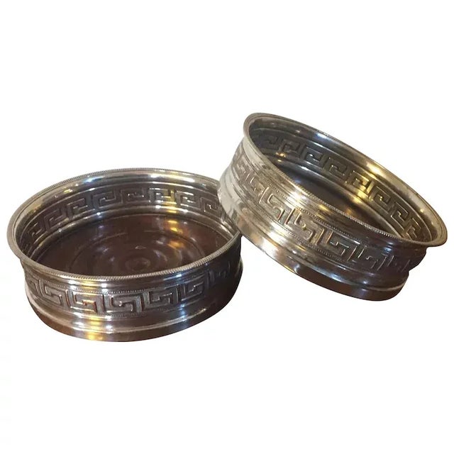 Antique Early 19th Century English Old Sheffield Silver Wine Bottle Coasters with Greek Border by Matthew Boulton - A Pair For Sale - Image 13 of 13