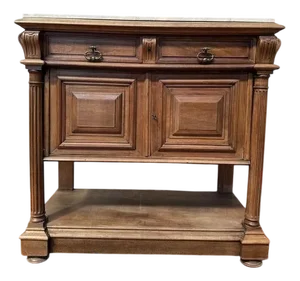Henri III Console Table in Walnut and Beige Marble