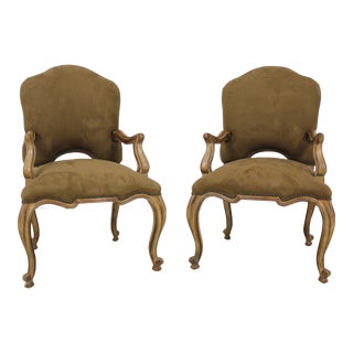 Pair Karges Suede Upholstered Continental Armchairs For Sale
