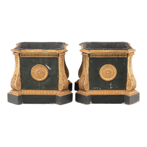 George III Period Carved Polychrome Painted Gilt Wood Antique Jardinières - A Pair