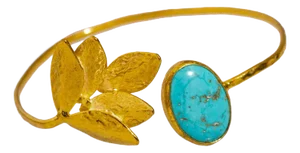 Cleopatra Turquoise & Gold Leaf Design Cuff Bracelet