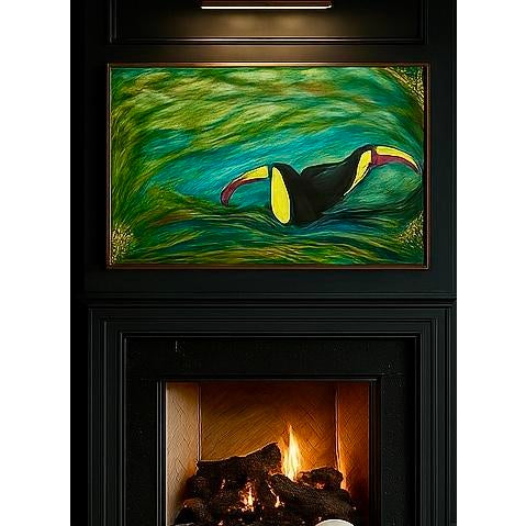 Large Vibrant Tropical Toucan Painting, Signed Mampel For Sale - Image 10 of 10