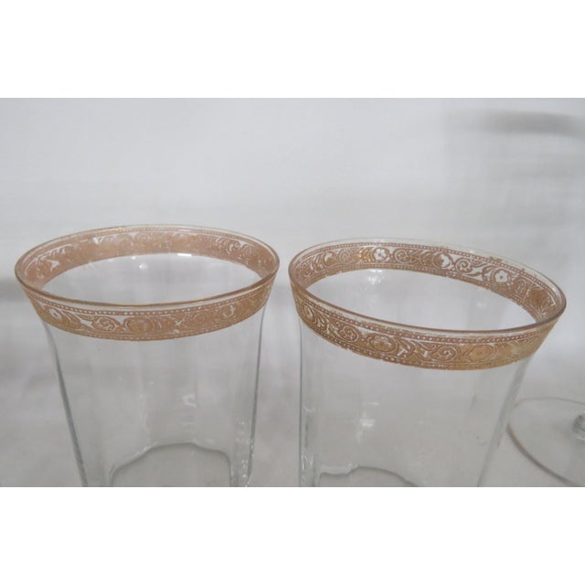Late 20th Century 18pc Paneled Glassware Set Gold Border Crystal Goblets Etched Floral Motif 5112b For Sale - Image 5 of 18