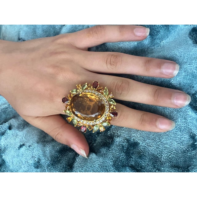 Bochic "Orient" Vintage Citrine, Peridot & Diamond Ring Set In 18K Gold & Silver For Sale - Image 14 of 18