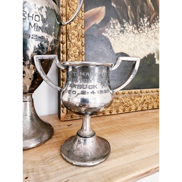 1920s Set of 2 Silverplated Antique Poultry Trophies For Sale - Image 5 of 6