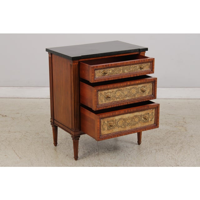 1980s Pair Maitland Smith Marble Top Neoclassical Commode Chests For Sale - Image 5 of 18