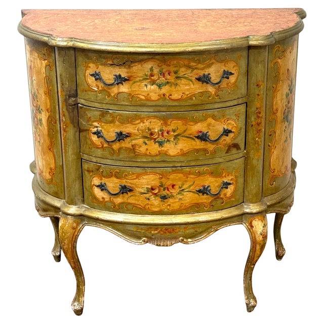 Late 19th C. Venetian Polychromed Chest / Commode with Marbleized Cartouche Top For Sale - Image 4 of 18