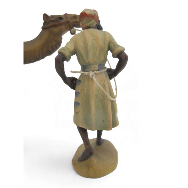 ANRI Anri Italy Karl Kuolt Camel & Guide Driver Wood Carved Nativity Figurine For Sale - Image 4 of 9