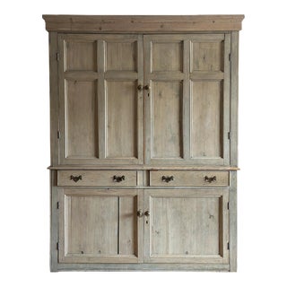 Antique English Pine Linen Press/Hutch For Sale