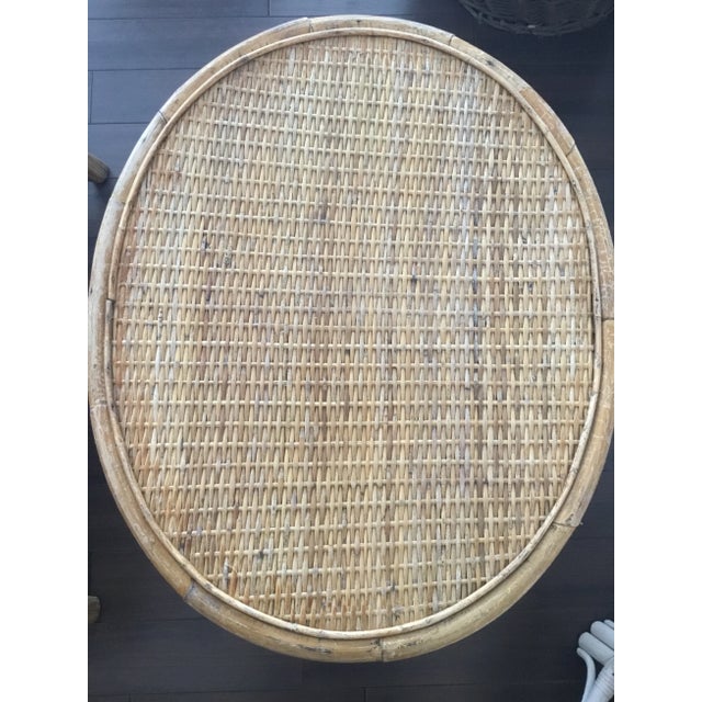 Wood Mid 20th Century Mid-Century Rattan and Wicker Oval Side Table For Sale - Image 7 of 13