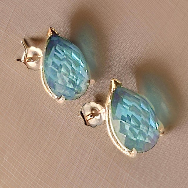 Natural Topaz Stud Earrings 14k W Gold 12.50 Cts Certified For Sale - Image 4 of 10
