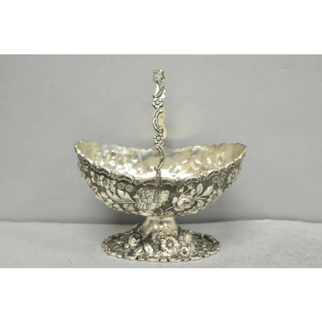 Victorian Antique Victorian Japanese Silver Plated Rose Flower Repousse Nut Bowl Dish For Sale - Image 3 of 16