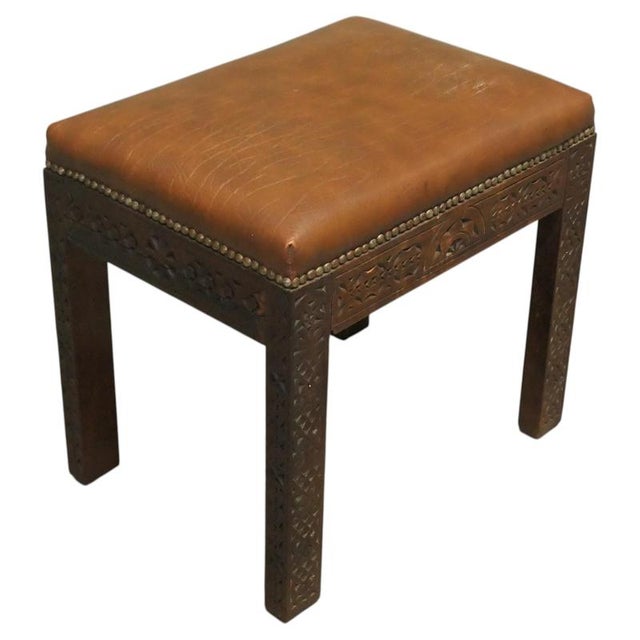 Gold Carved Upholstered Tan Window Stool, 1930 For Sale - Image 8 of 8