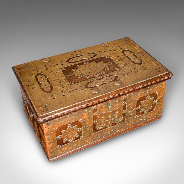 Wood Small Antique Zanzibar Chest, East African Teak, Brass, Travel Trunk, Victorian For Sale - Image 7 of 11