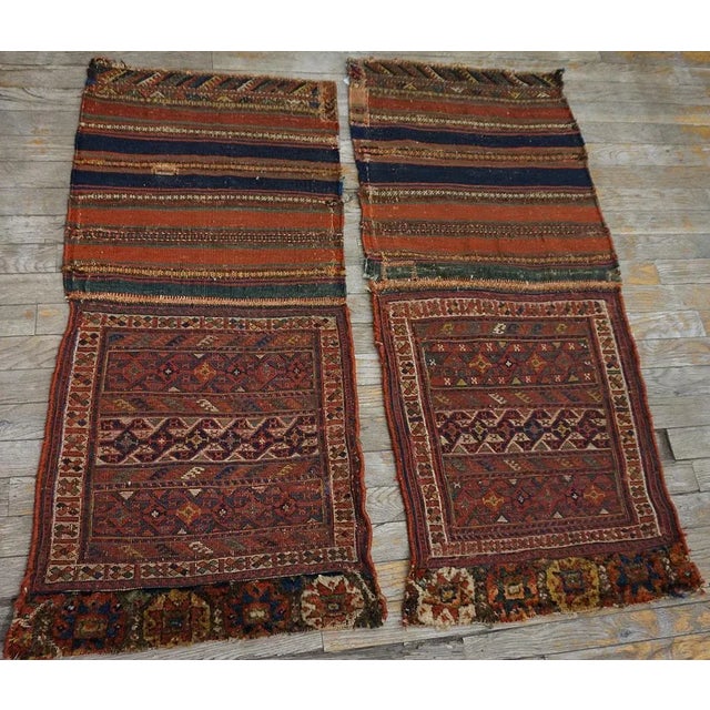 1900s Blue Navy Geometric Tribal Antique Pair of Persian Sumak Carpets 1'8" X 3'5" Woven Wool Rugs For Sale - Image 4 of 10