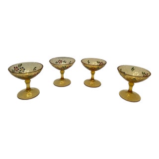 Vintage Crackle Glass Amber Cordials - Set of 4 For Sale