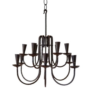 Scandinavian Brutalist Blackened Iron Hanging Candelabra | Made in Sweden For Sale