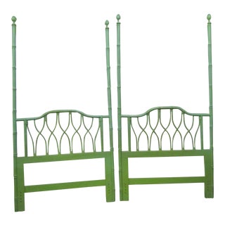 Vintage Boho Chic Green Bamboo/Turned Wood Twin Headboards - a Pair For Sale