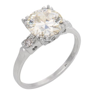 1950s Mid Century Gia 2.07 Carat Old European Cut Diamond Platinum Engagement Ring, Size 6.75 For Sale