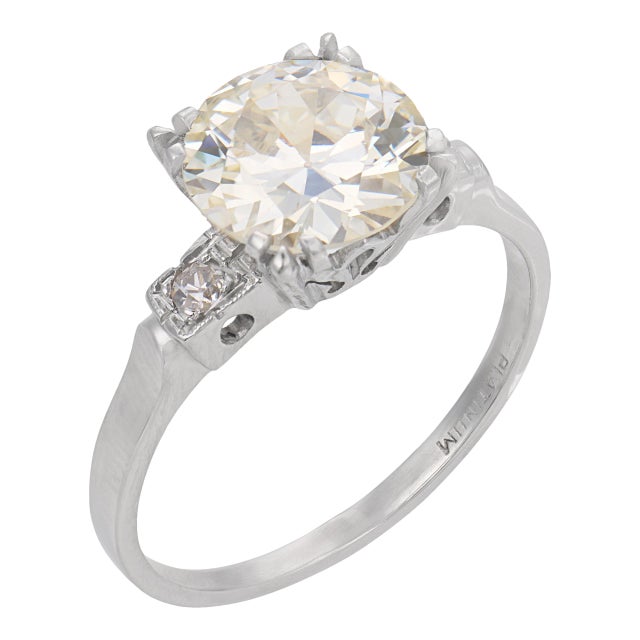1950s Mid Century Gia 2.07 Carat Old European Cut Diamond Platinum Engagement Ring, Size 6.75 For Sale