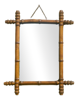 French Faux Bamboo and Turned Wood Mirror, 1900s
