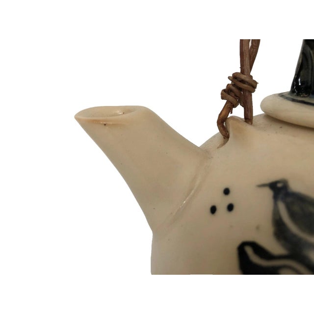 2010s Artisan Teapot Hand Crafted Farm Livestock Black on White Cows & Birds Signed So For Sale - Image 5 of 9