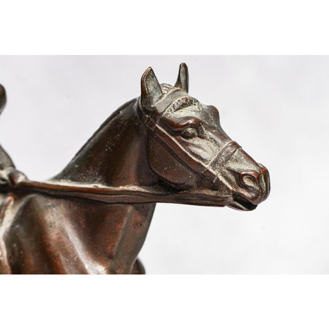 1910s Antique Austrian Bronze Horse Polo Player Statue Sculpture Catchall Equestrian Desk Jewelry Dresser Home Decor For Sale - Image 5 of 17