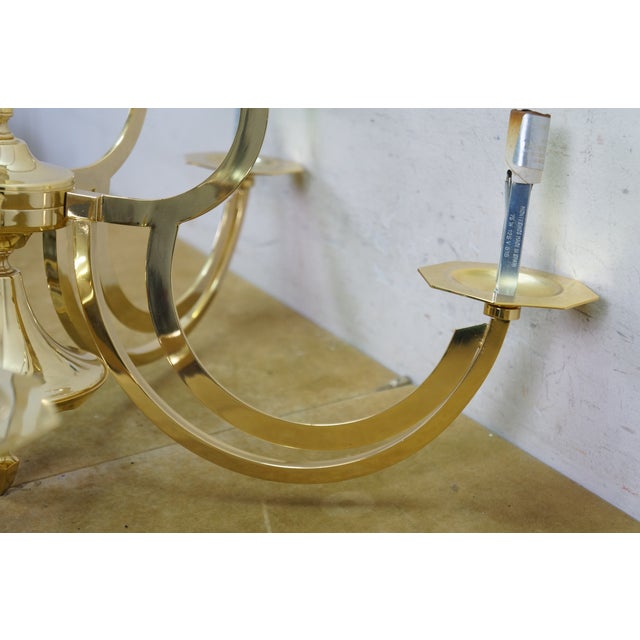 Late 20th Century Vintage Brass 6 Arm Hollywood Regency Geometric Chandelier Pendant Light 24" For Sale - Image 5 of 18