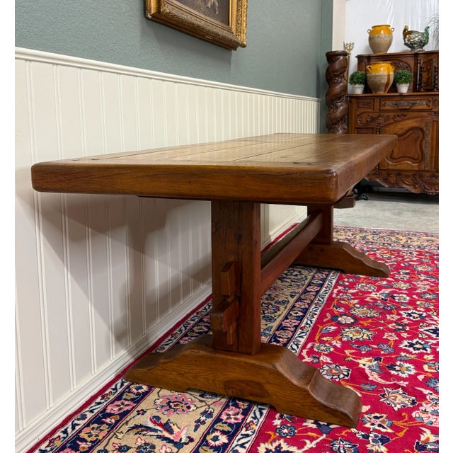 Antique French Country Farm Dining Table Farmhouse Trestle Base Oak c.1900-1920s For Sale - Image 9 of 18