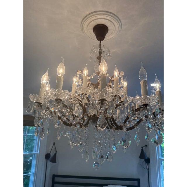 Timothy Oulton 19th C. Rococo Iron & Crystal Round Chandelier From Rh, Designed by Timothy Oulton With a Rustic Metal Frame and Cascading Cut Crystal. For Sale - Image 4 of 7