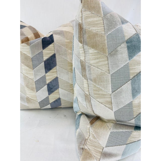 Transitional Chevron Cut Velvet 22" Pillows-A Pair For Sale - Image 3 of 3