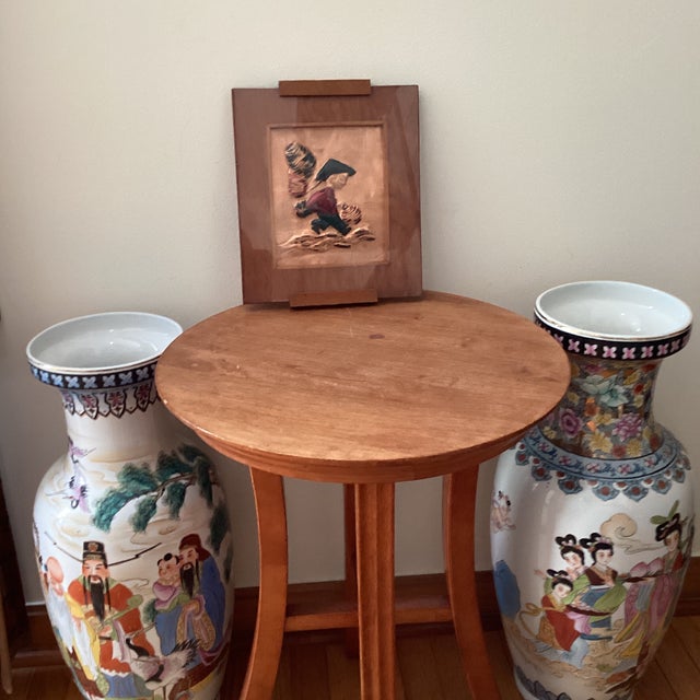 Wood Mid-Century Asian Painted Enamel on Copper Wood Plaque Hanging Wall Art For Sale - Image 7 of 12