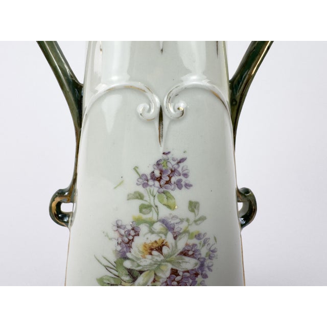 Ceramic Art Nouveau Porcelain Floral Vase With Gilded Handles, C. 1900 For Sale - Image 7 of 17