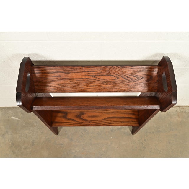 Limbert Style Antique Mission Oak Arts & Crafts Cutout Book Trough or Magazine Stand, Circa 1910 For Sale - Image 9 of 12