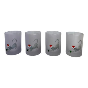 Set of 4 Vintage Culver Frosted Holiday Cat Glasses Tumbers