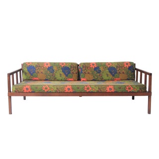 Vintage Mid-Century Modern Floral Rosewood Daybed Sofa For Sale