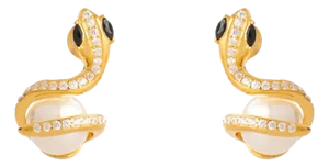 Onyx Eye Serpent Pearl Stud Earrings, A Pair