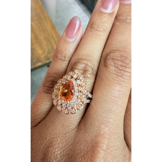 3.02 Carat Orange Sapphire Diamond Rose Gold Ring, Size 7 For Sale - Image 11 of 11