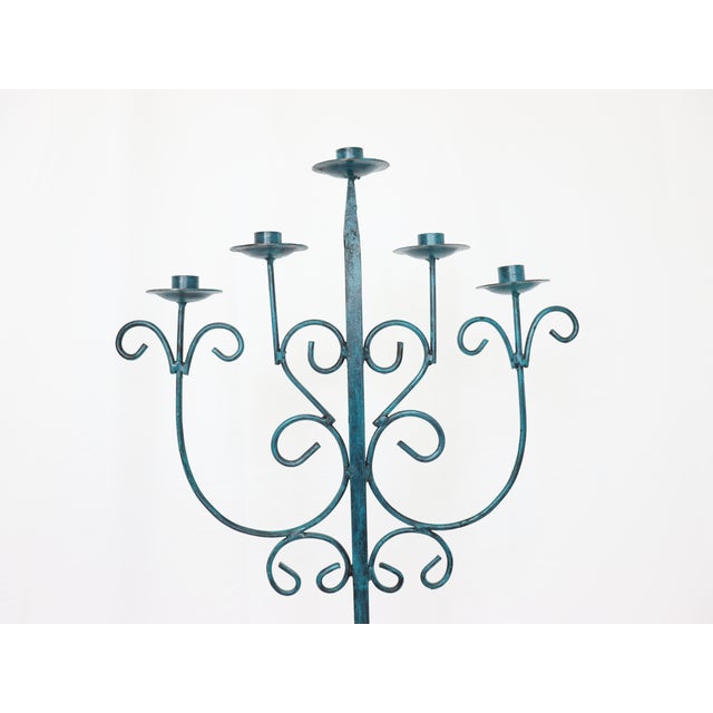 Mid 20th Century Vintage Gothic Style Wrought Iron Floor Candelabra For Sale - Image 5 of 9