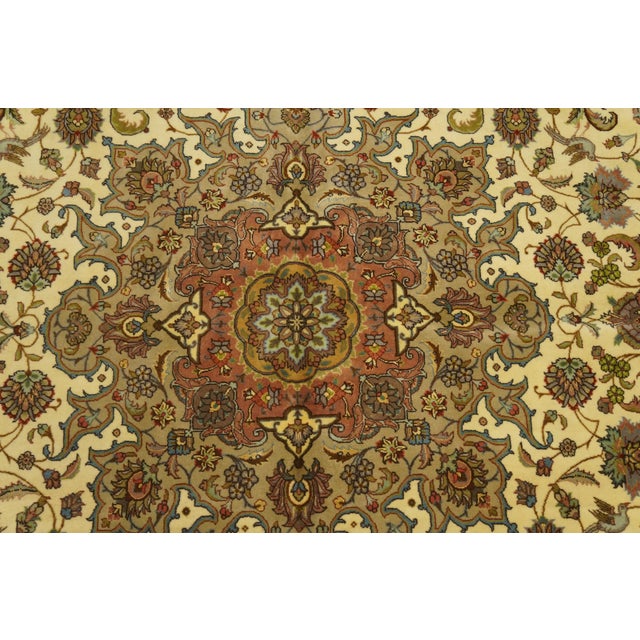 Mid 20th Century 1940s Ivory Medallion Antique Persian Tabriz Rug 8'0"x 10'6 Handknotted Wool Carpet For Sale - Image 5 of 6