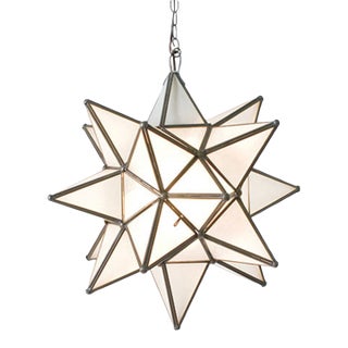 Matthew Izzo Home 15" Frosted Glass Moravian Star Pendant Light With Oxidized Metal Trim For Sale