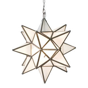 Matthew Izzo Home 15" Frosted Glass Moravian Star Pendant Light With Oxidized Metal Trim