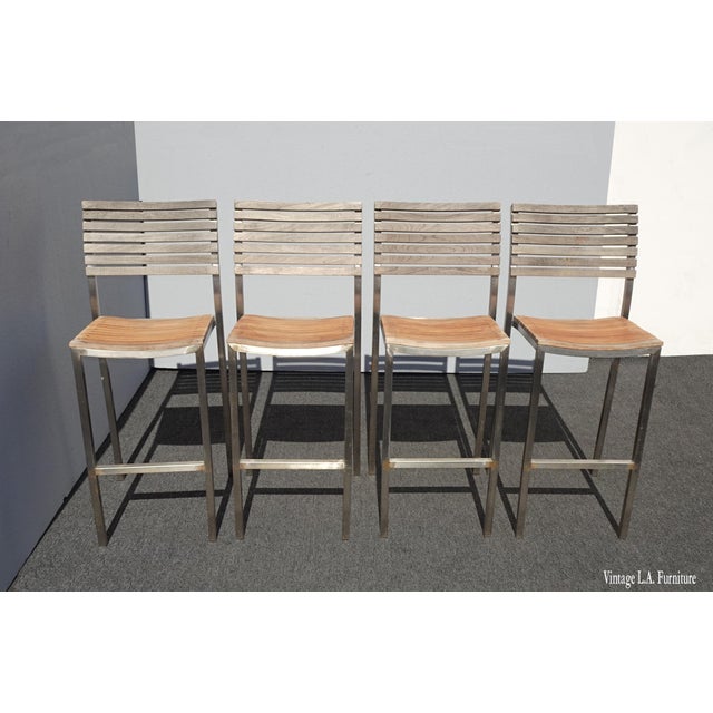 Set of Four Vintage Westminster Teak & Stainless Steel Vogue Bar Stools For Sale - Image 13 of 13