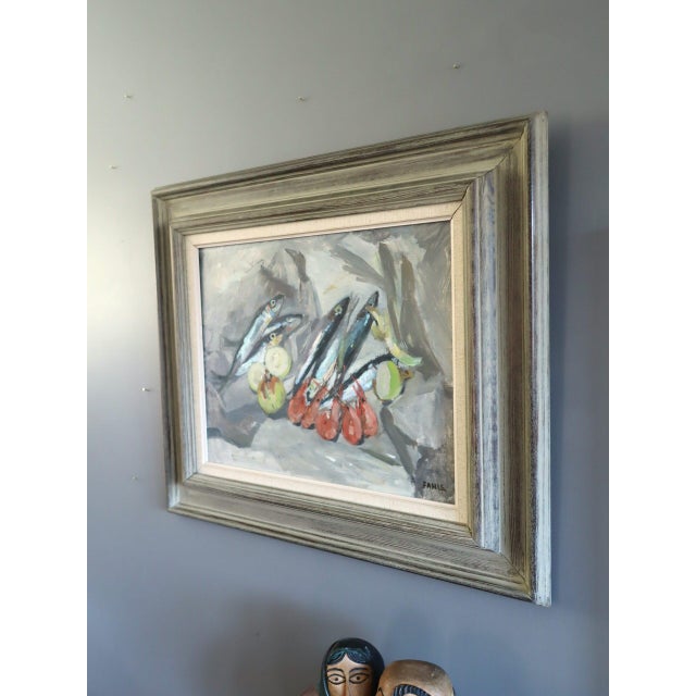 Mid 20th Century 1961 Mid-Century Modern 'Still Life With Sardines' Vintage Swedish Expressive Still Life Oil Painting, Framed For Sale - Image 5 of 11